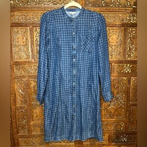 J Jill Denim Gingham Plaid Chambray Button Front Shirt Dress Size Small